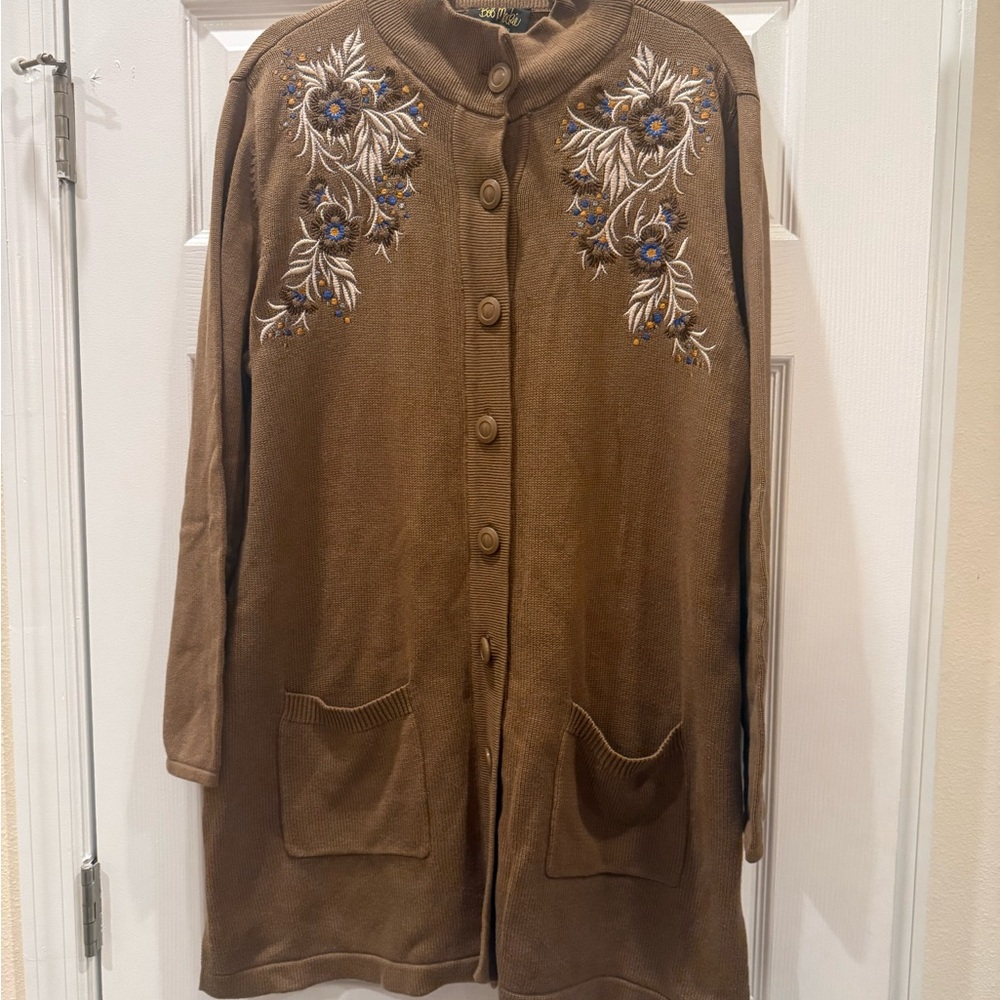 VTG Bob Mackie Brown Embroidered Button-Up Cardigan